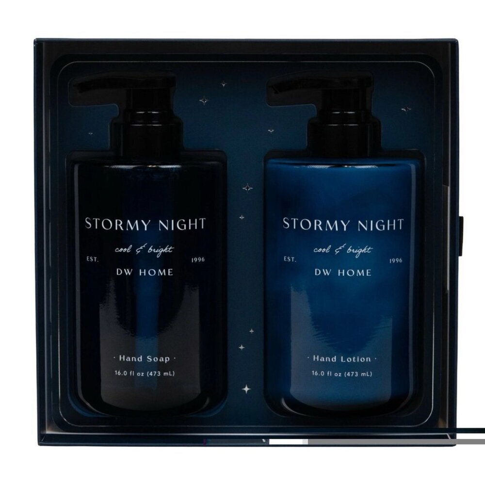 DW HOME Stormy Night Cool & Bright Scented Luxury Hand Soap & Lotion. New In Box